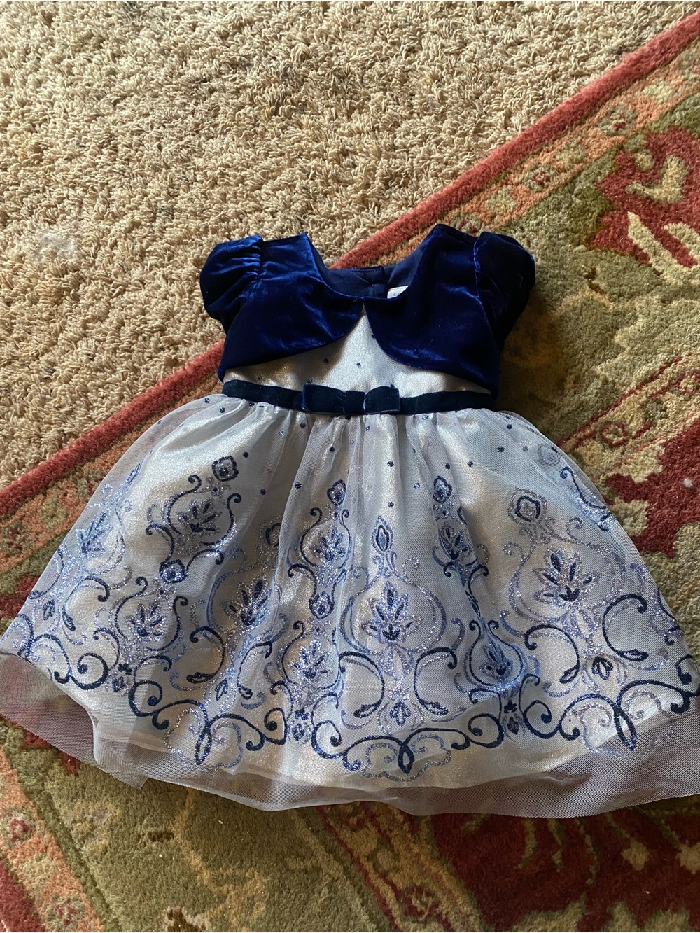 Jona Michelle Navy and White Glitter Swirl Party Dress